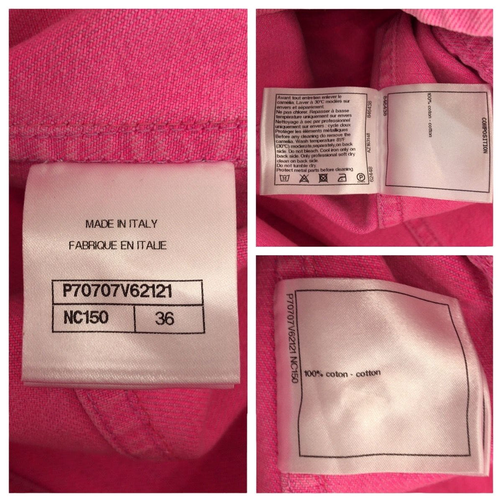 CHANEL Coco Mark Pink Cotton Denim Jacket Gold Hardware Size 36