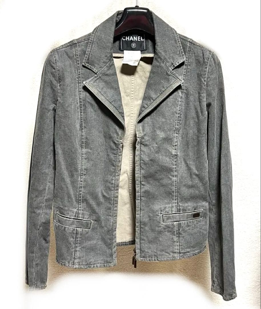 CHANEL Grey Denim Jacket Size 38