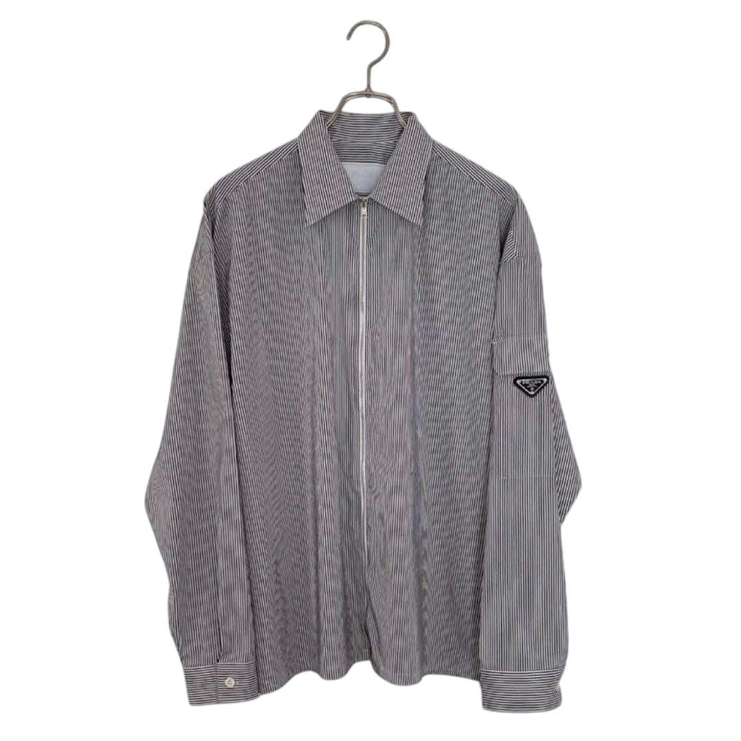 PRADA Zip-Up Striped Shirt Jacket Triangle Logo Plate