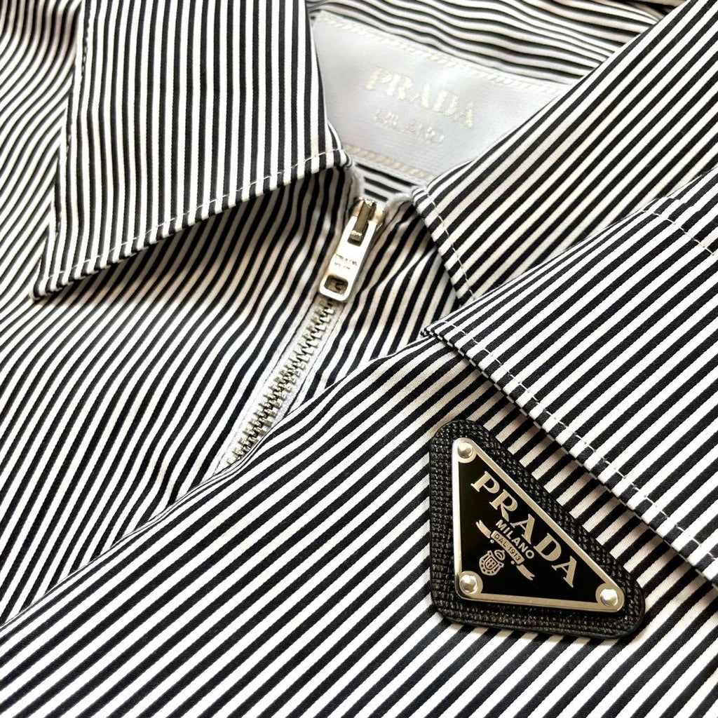 PRADA Zip-Up Striped Shirt Jacket Triangle Logo Plate