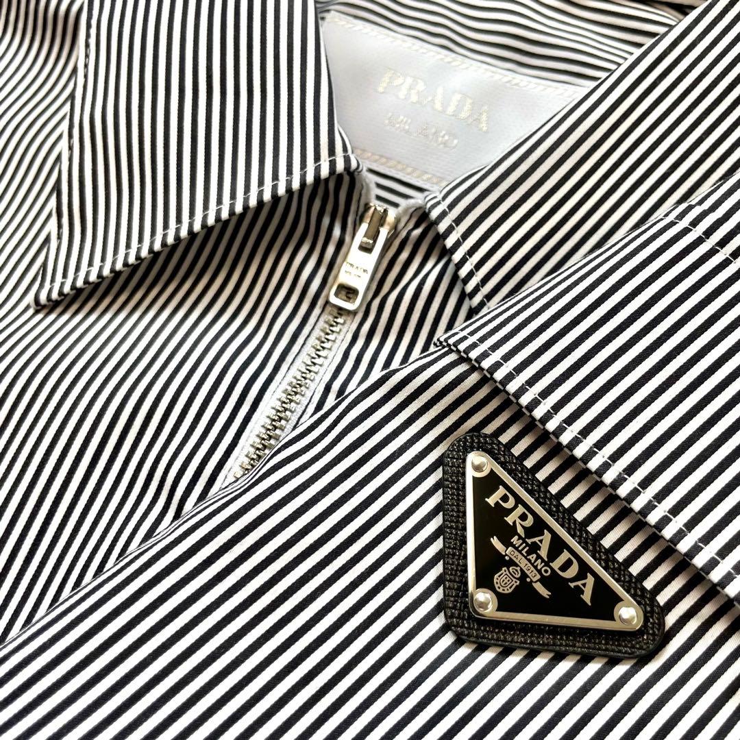 PRADA Zip-Up Striped Shirt Jacket Triangle Logo Plate