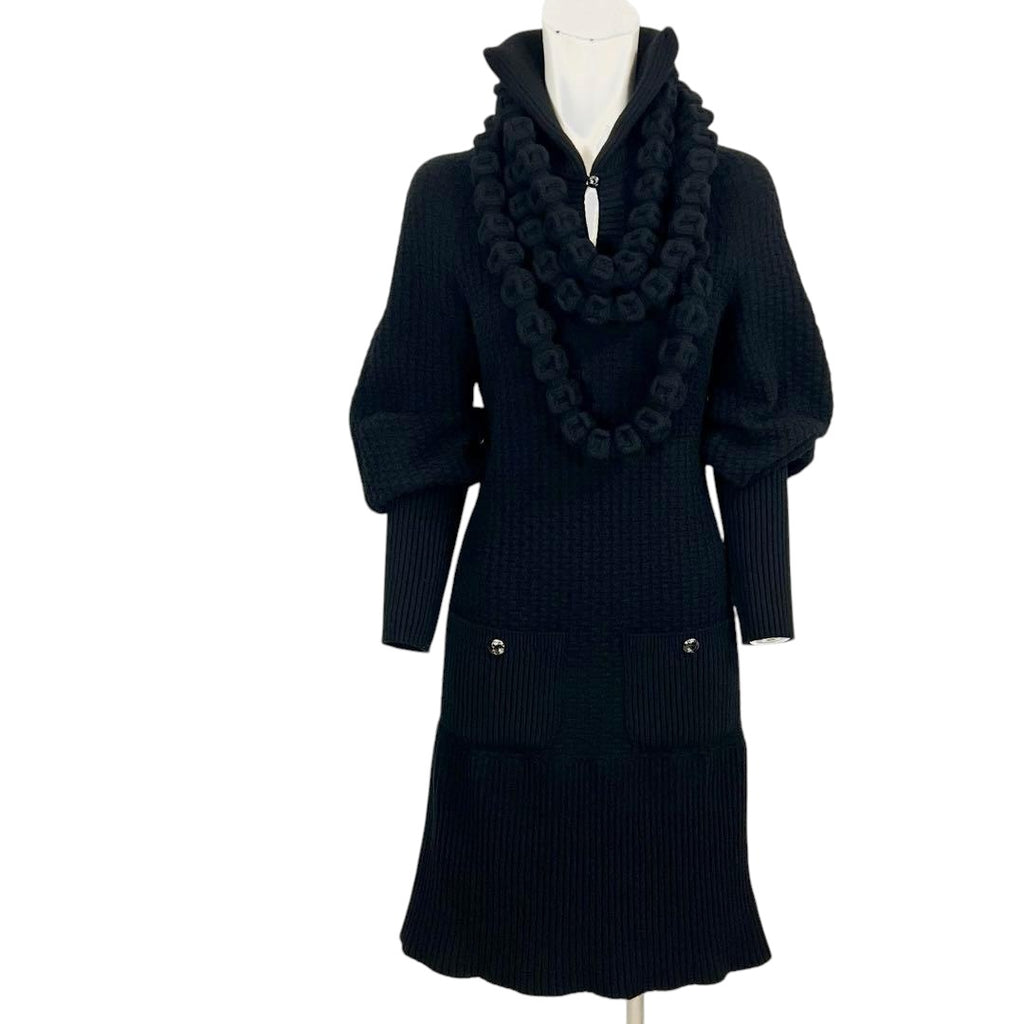 CHANEL Waffle Knit Dress with Necklace