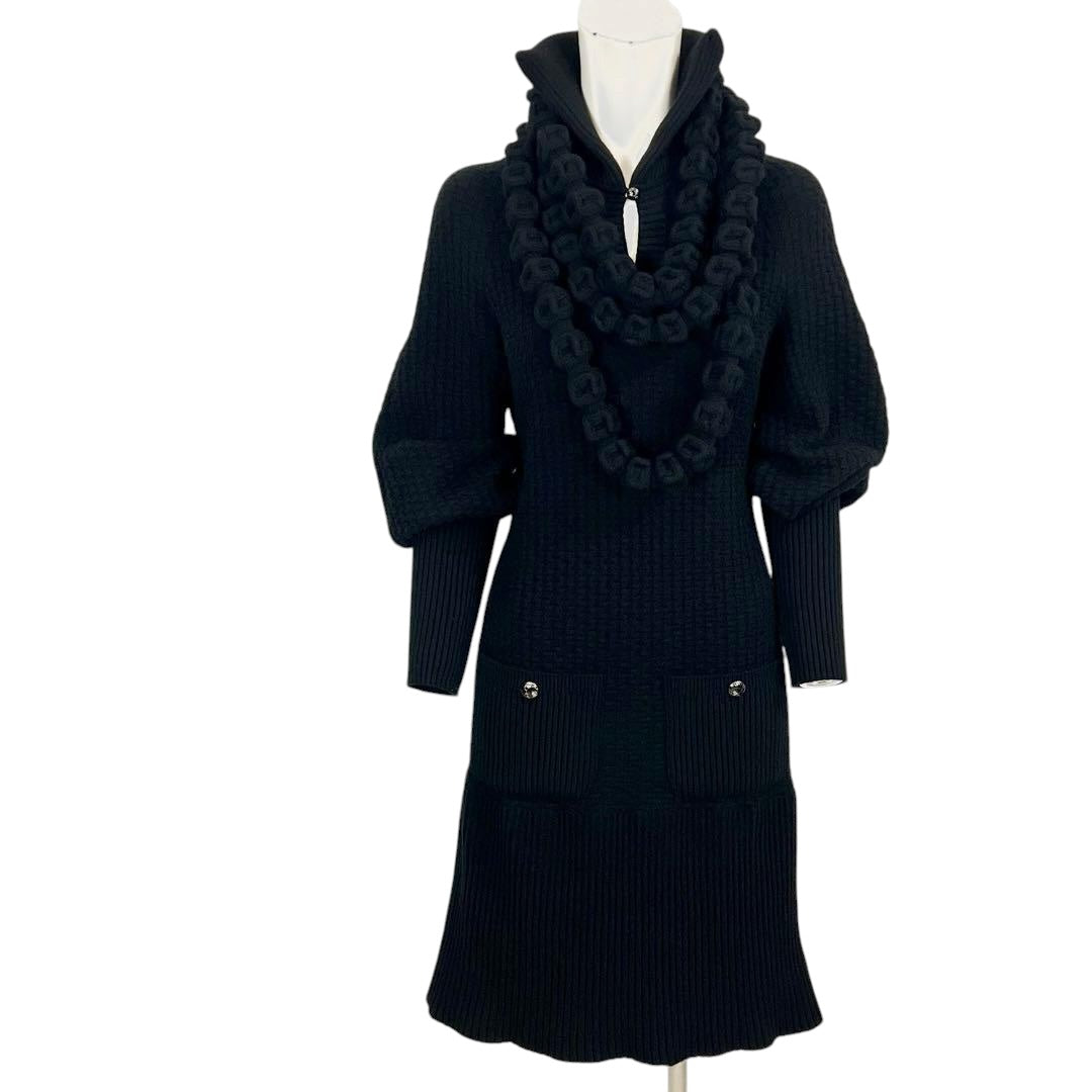 CHANEL Waffle Knit Dress with Necklace