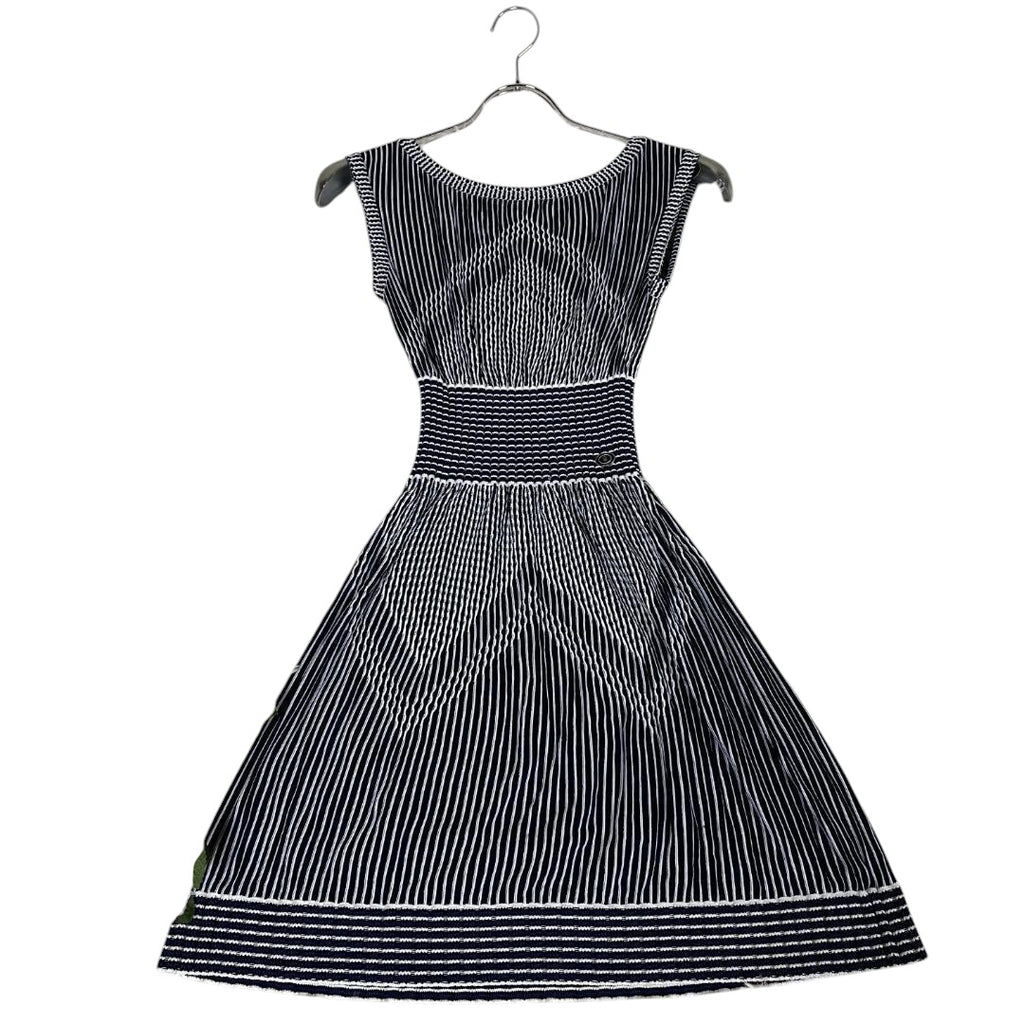 CHANEL Sleeveless Border CC Mark Dress White Navy