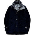 GIORGIO ARMANI Velvet x Calf Leather Stand Collar Coat Navy Size 54