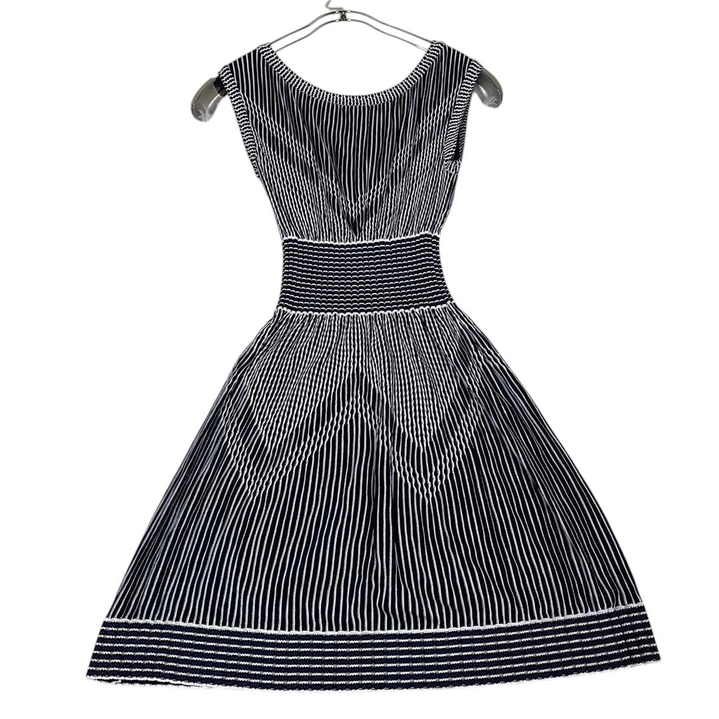 CHANEL Sleeveless Border CC Mark Dress White Navy