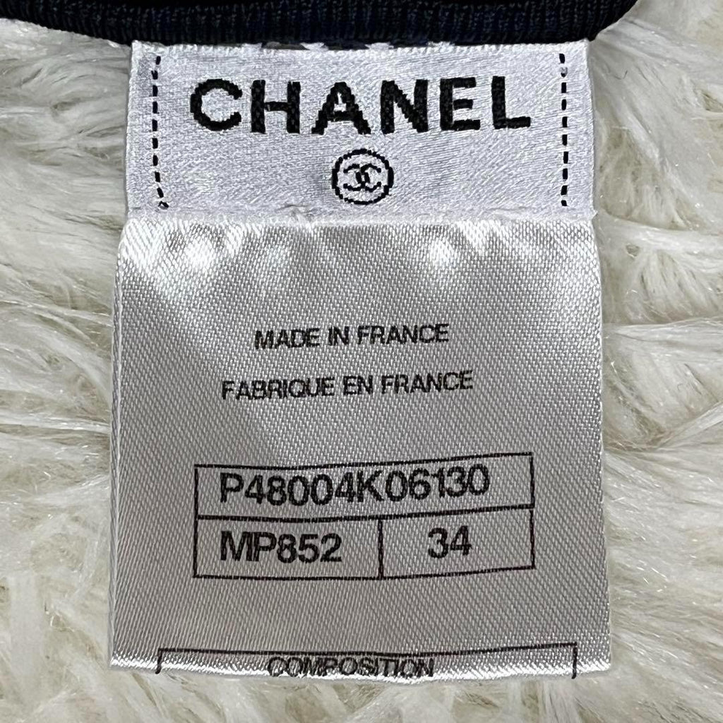 CHANEL Sleeveless Border CC Mark Dress White Navy