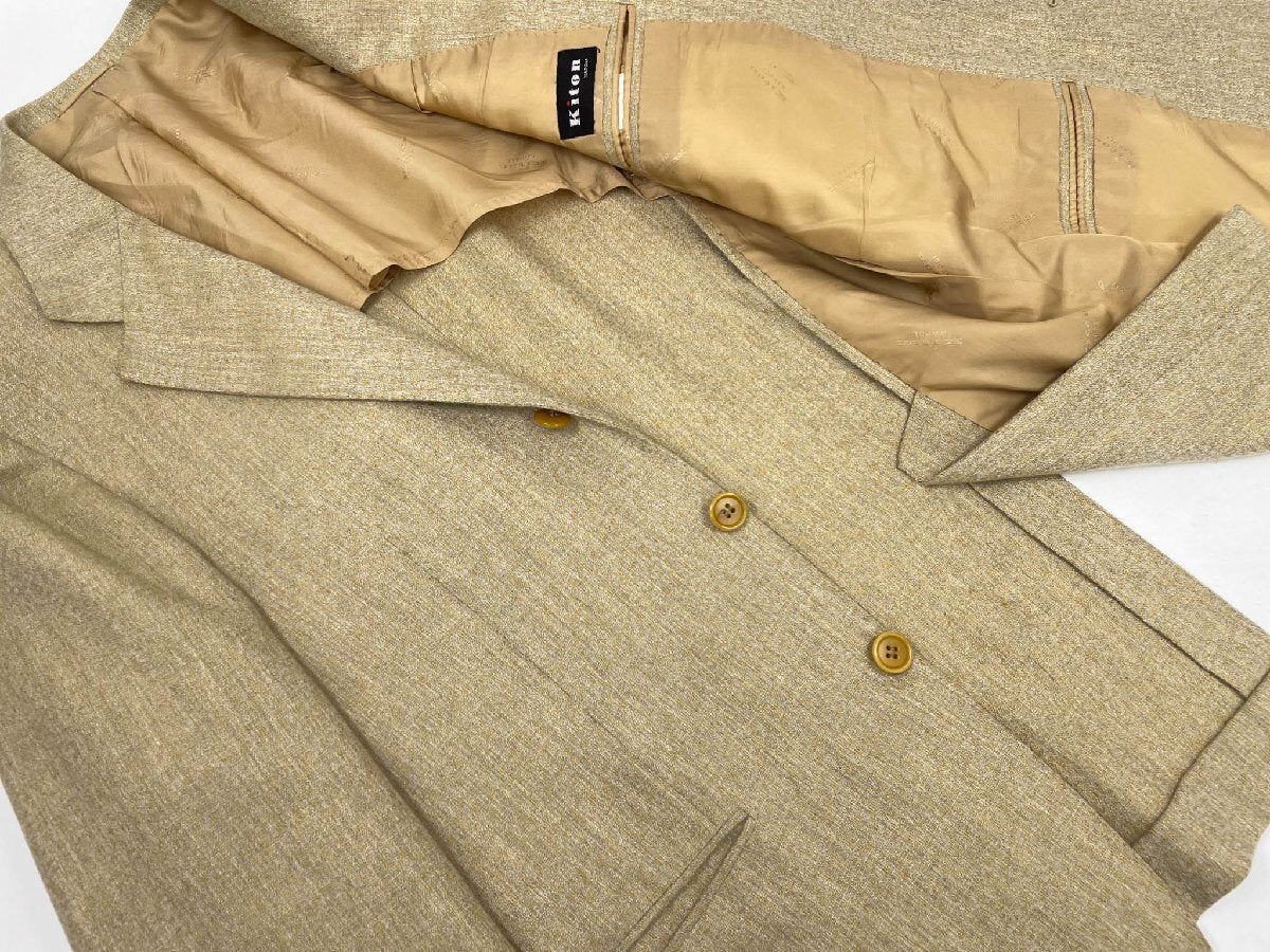 KITON Cashmere 100% 3-Button Woven Pattern Tailored Jacket Yellow Beige Size 46/R7