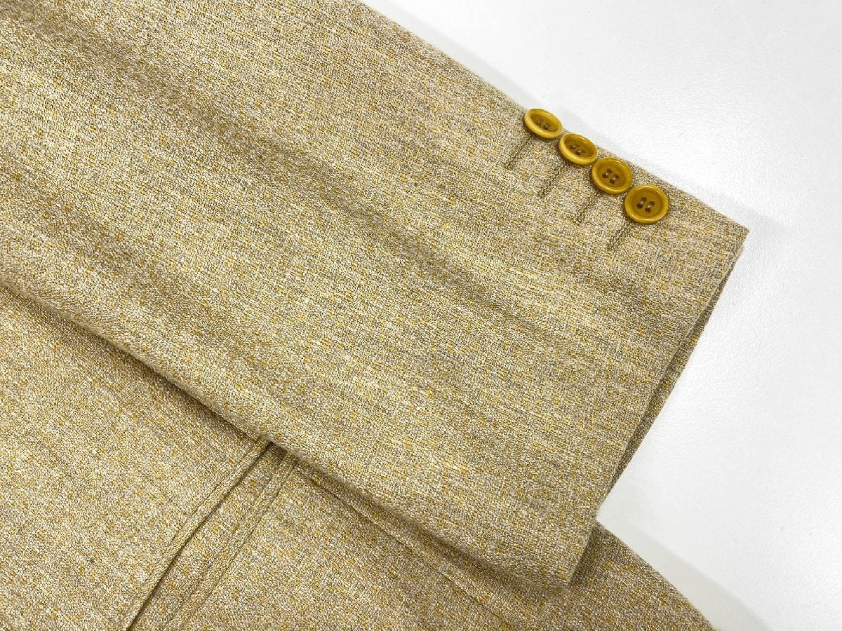 KITON Cashmere 100% 3-Button Woven Pattern Tailored Jacket Yellow Beige Size 46/R7