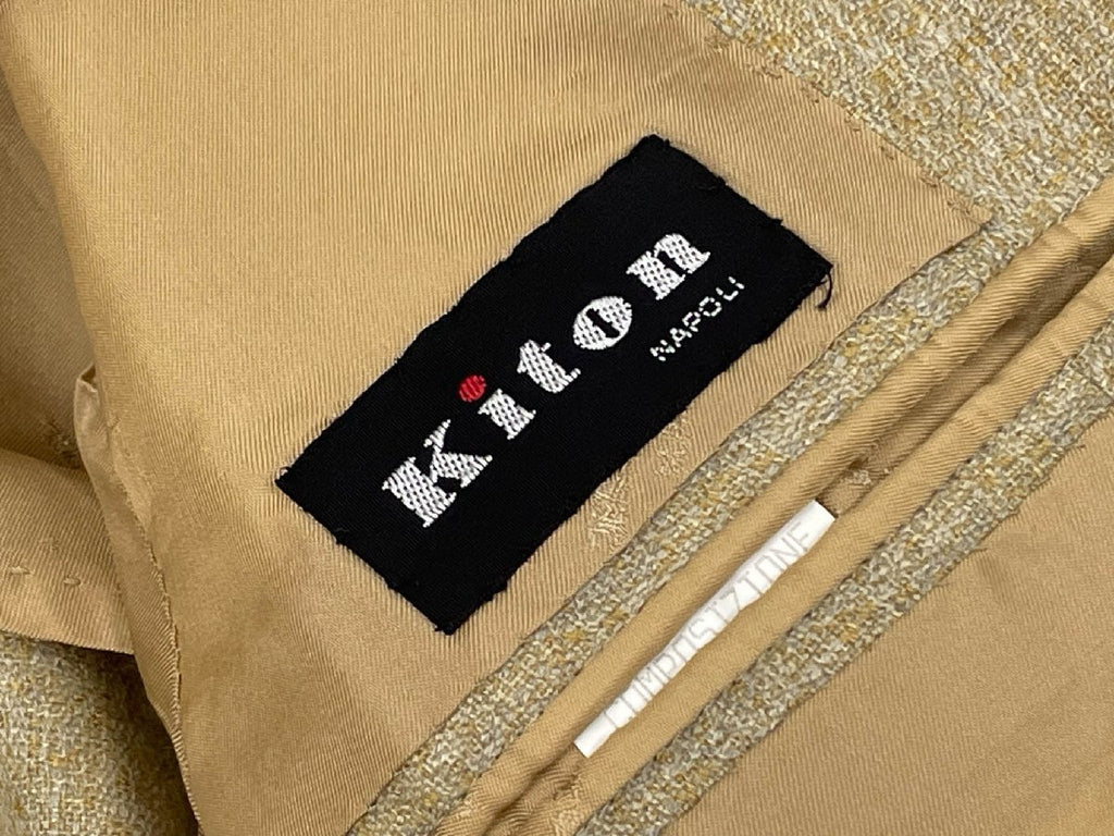 KITON Cashmere 100% 3-Button Woven Pattern Tailored Jacket Yellow Beige Size 46/R7