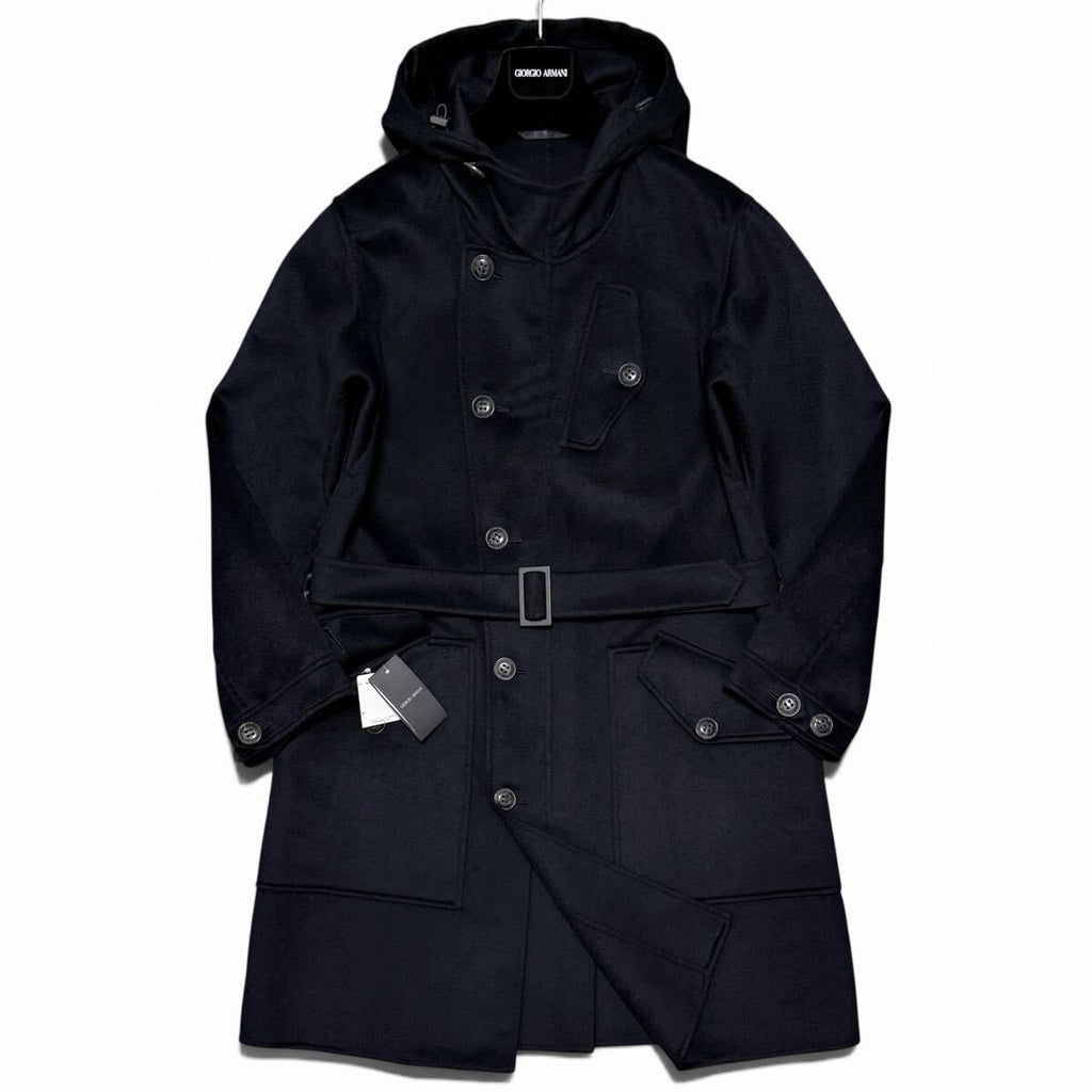 GIORGIO ARMANI BORGO21 Cashmere 100% Hooded Long Coat Black Size 48