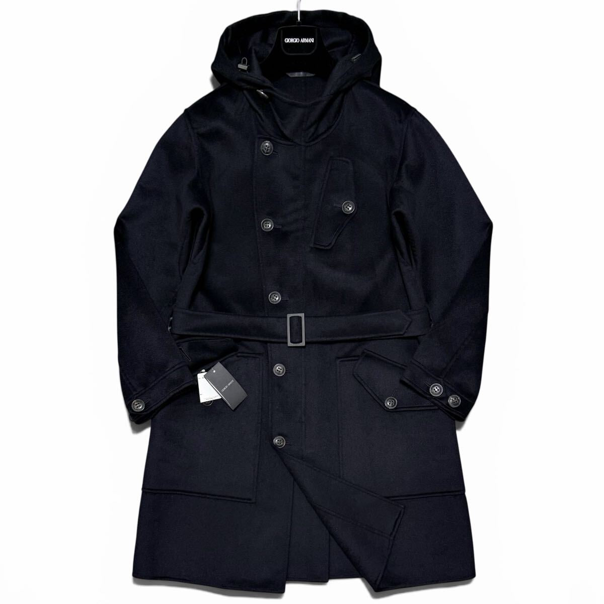 GIORGIO ARMANI BORGO21 Cashmere 100% Hooded Long Coat Black Size 48