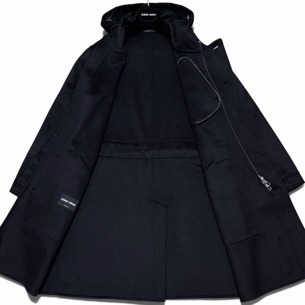 GIORGIO ARMANI BORGO21 Cashmere 100% Hooded Long Coat Black Size 48
