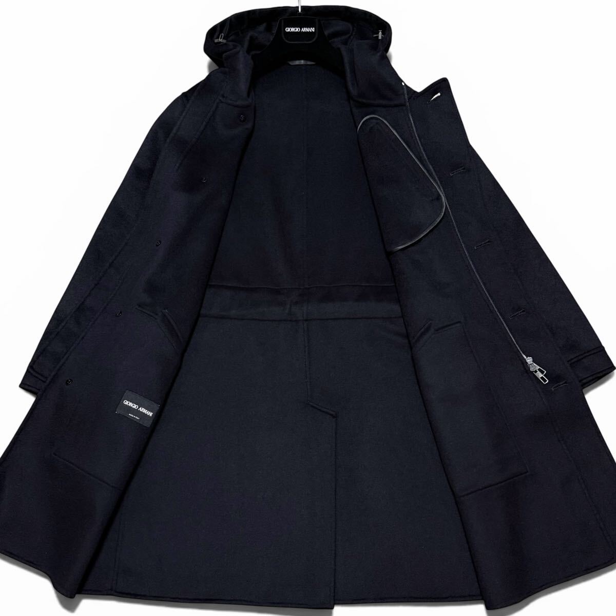 GIORGIO ARMANI BORGO21 Cashmere 100% Hooded Long Coat Black Size 48
