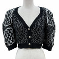 CHANEL P49241 Cotton Knit Logo Coco Pearl Button Short Cardigan Jacket
