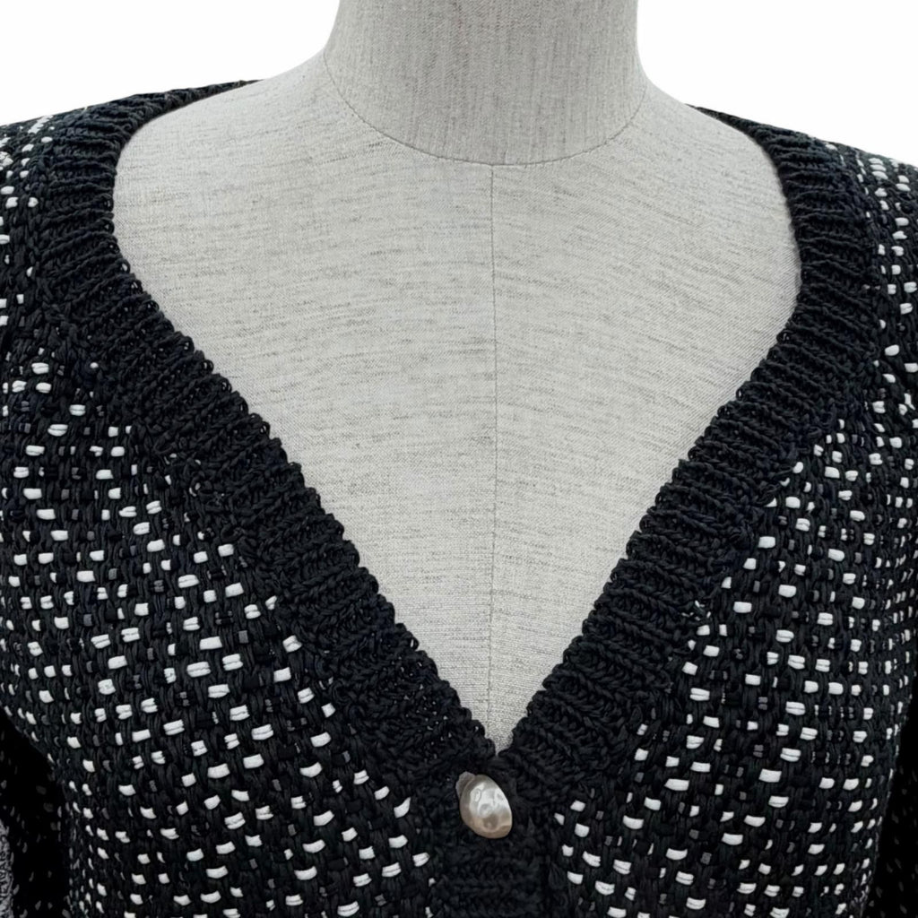 CHANEL P49241 Cotton Knit Logo Coco Pearl Button Short Cardigan Jacket