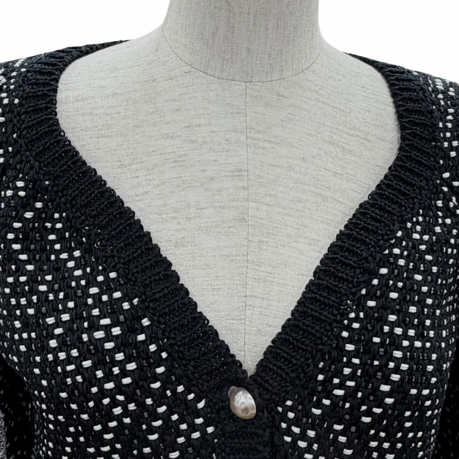CHANEL P49241 Cotton Knit Logo Coco Pearl Button Short Cardigan Jacket