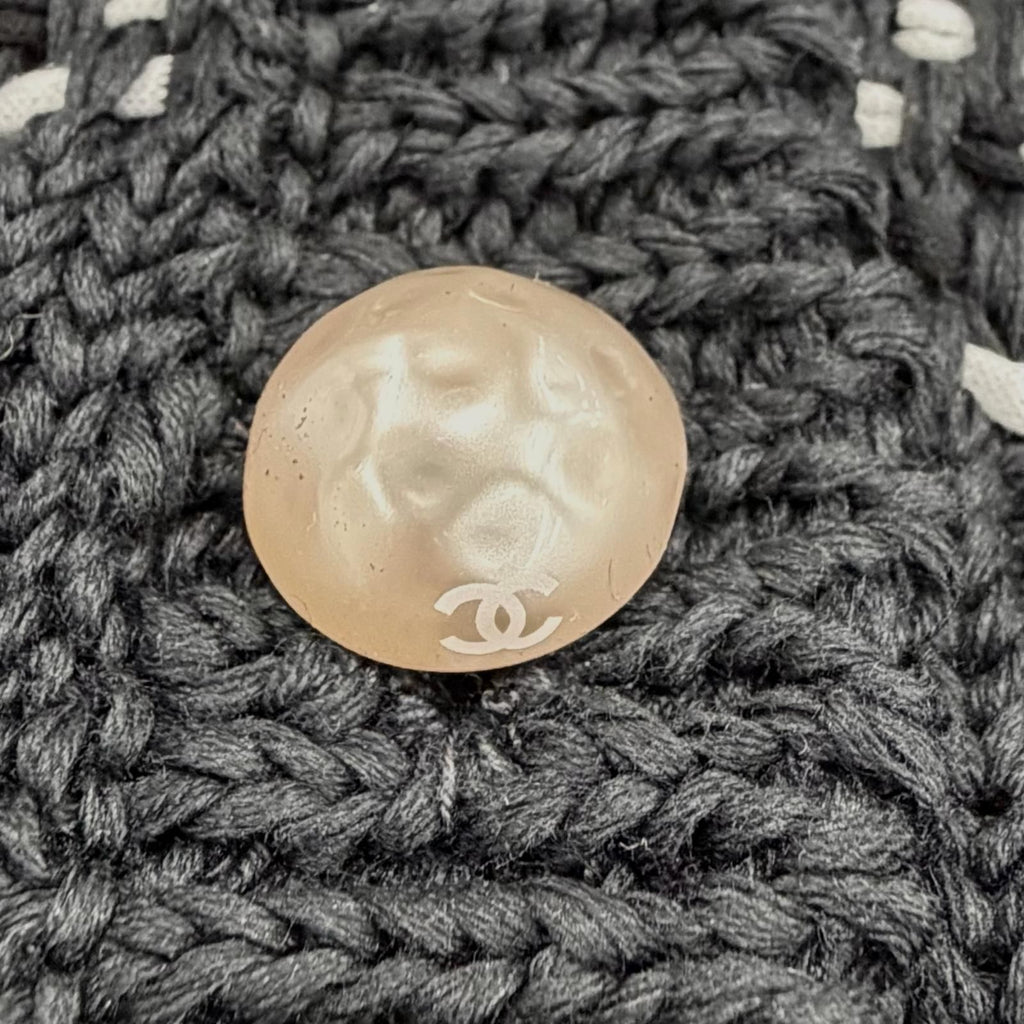 CHANEL P49241 Cotton Knit Logo Coco Pearl Button Short Cardigan Jacket