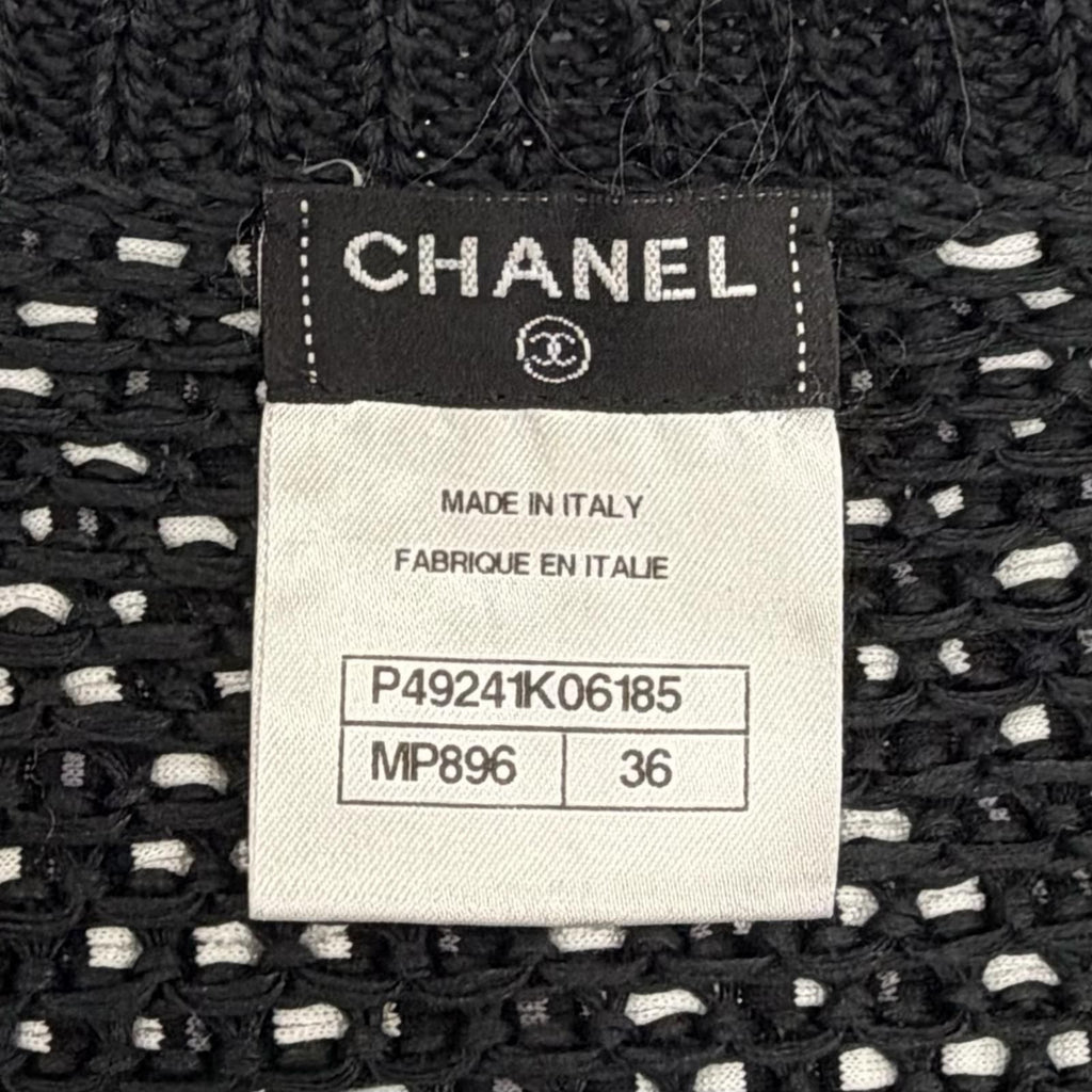 CHANEL P49241 Cotton Knit Logo Coco Pearl Button Short Cardigan Jacket