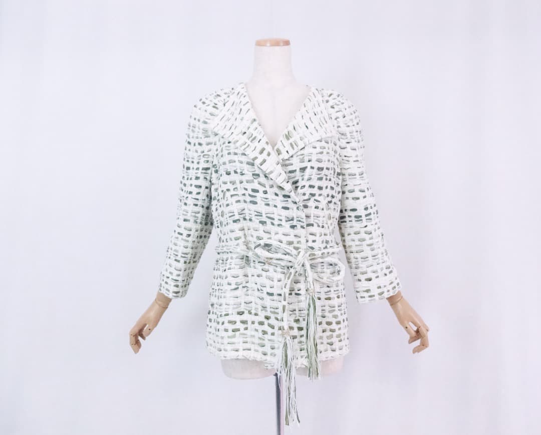 CHANEL Ribbon Tweed Long Jacket