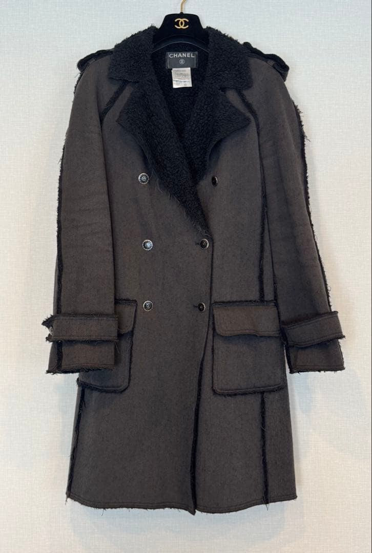 CHANEL Faux Mouton Long Coat Size 38