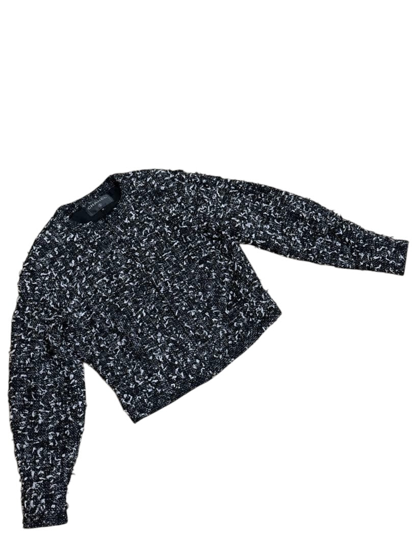 CHANEL Black White Tweed Zip Jacket