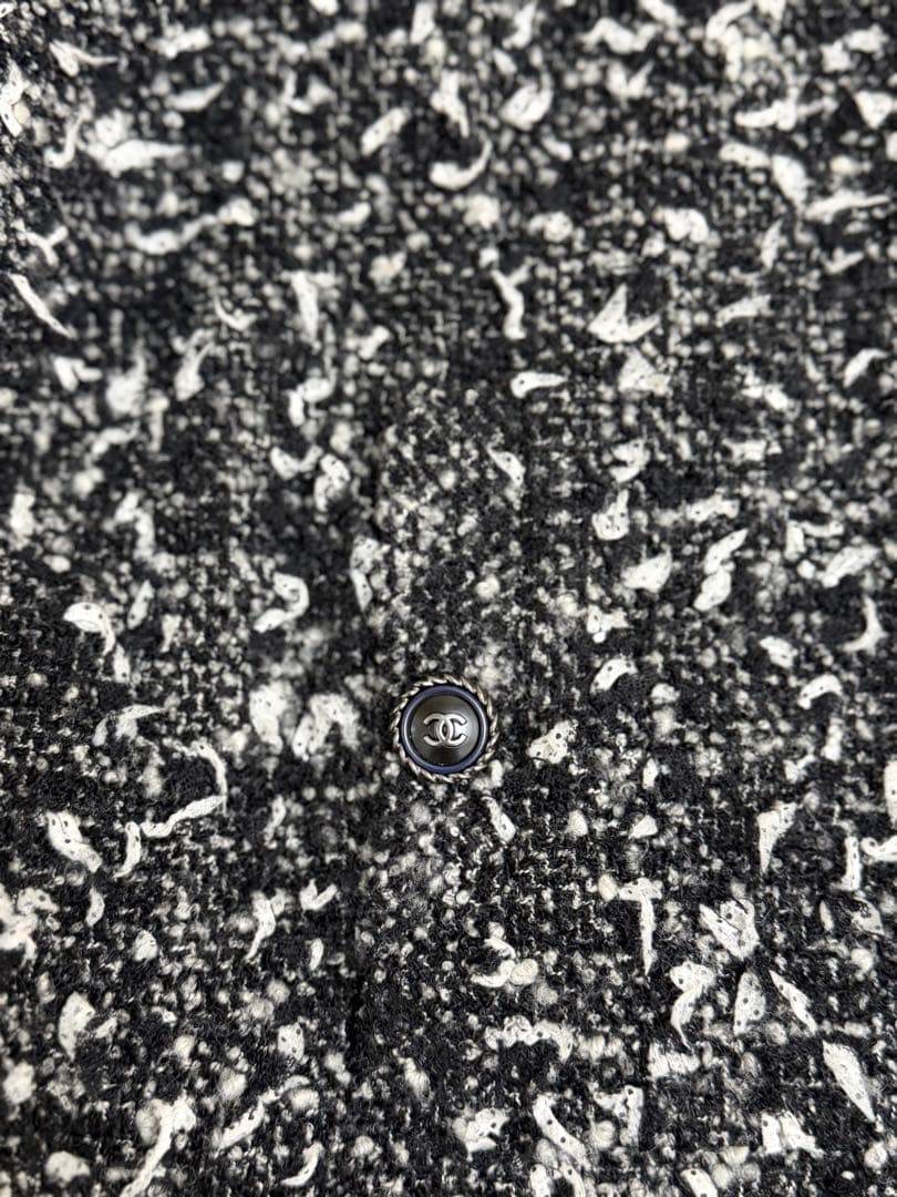 CHANEL Black White Tweed Zip Jacket