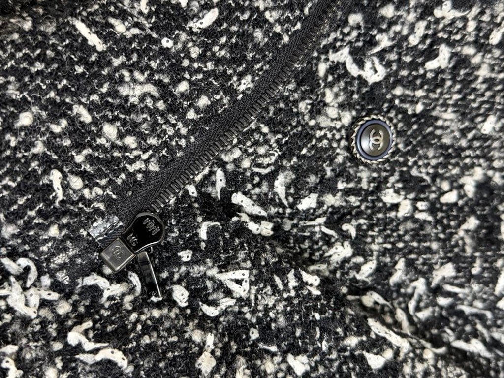 CHANEL Black White Tweed Zip Jacket