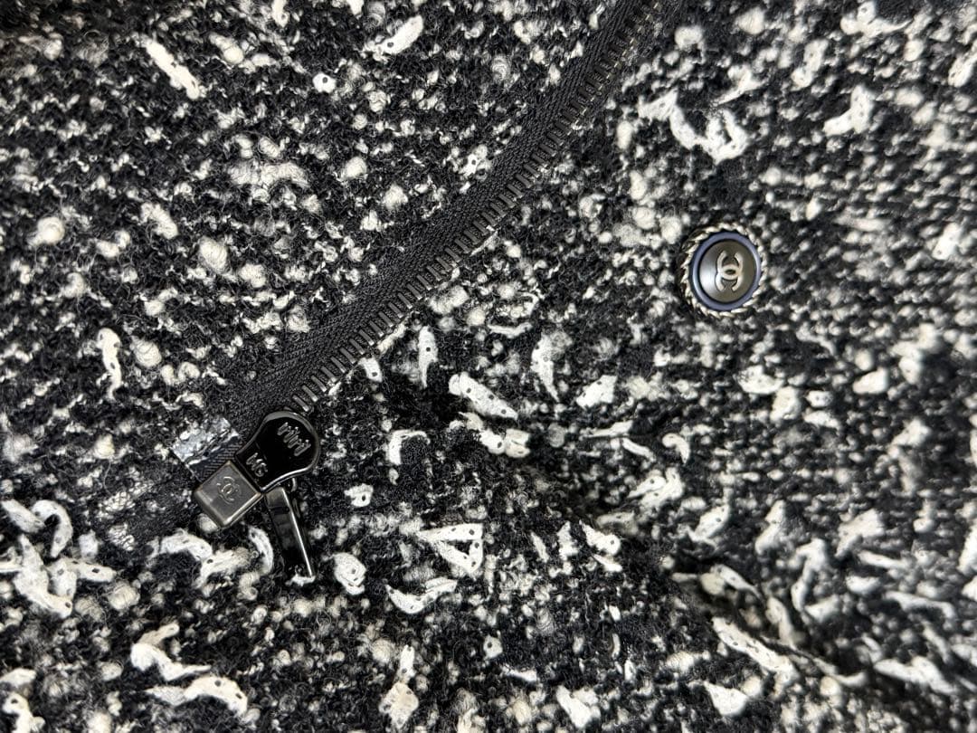 CHANEL Black White Tweed Zip Jacket