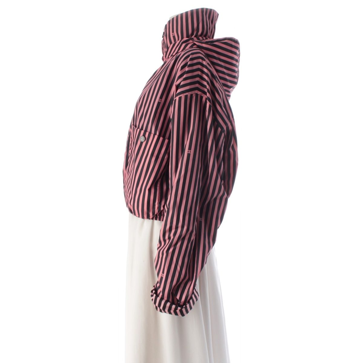 CHANEL Stripe CC Mark Cropped Zip-Up Nylon Jacket P76226
