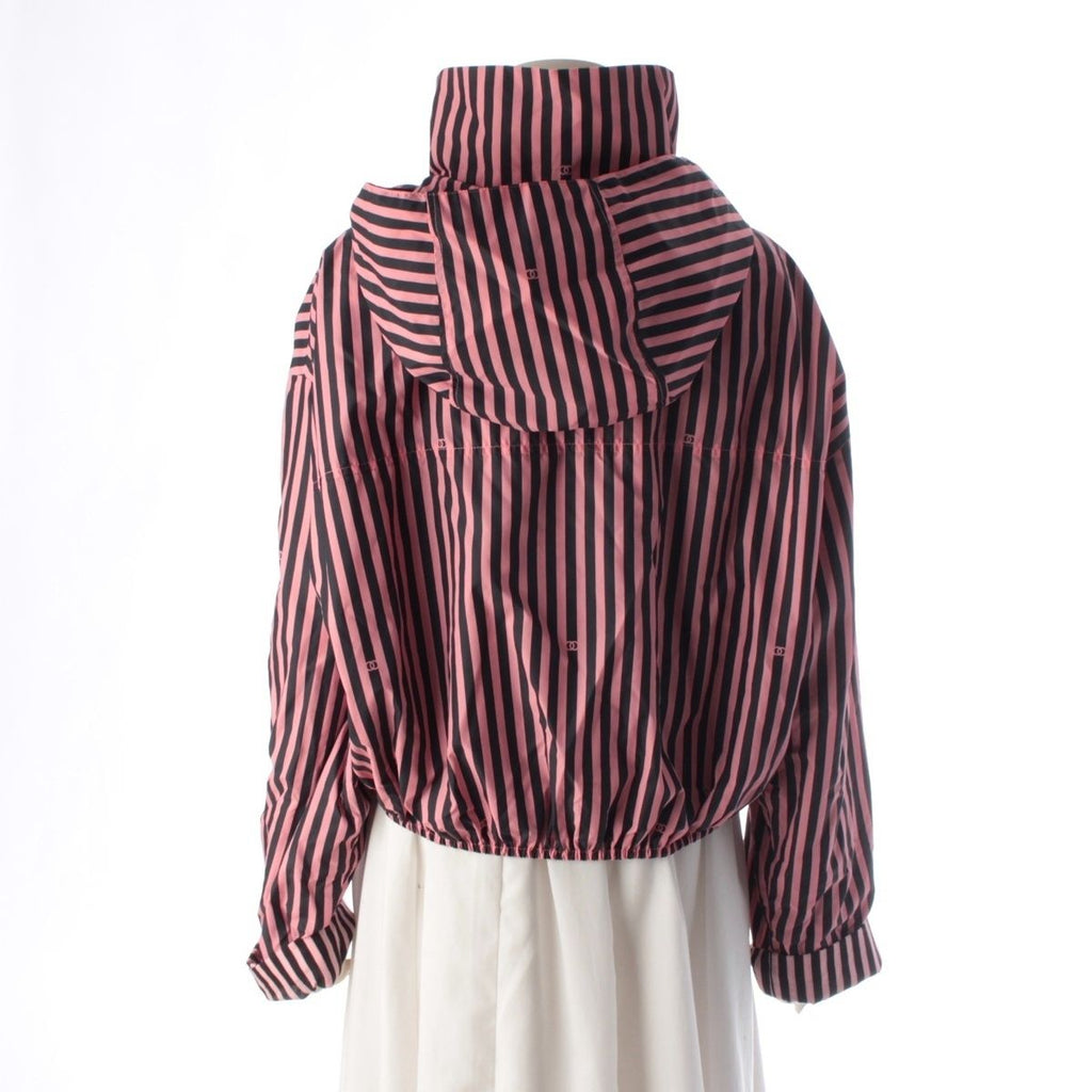 CHANEL Stripe CC Mark Cropped Zip-Up Nylon Jacket P76226