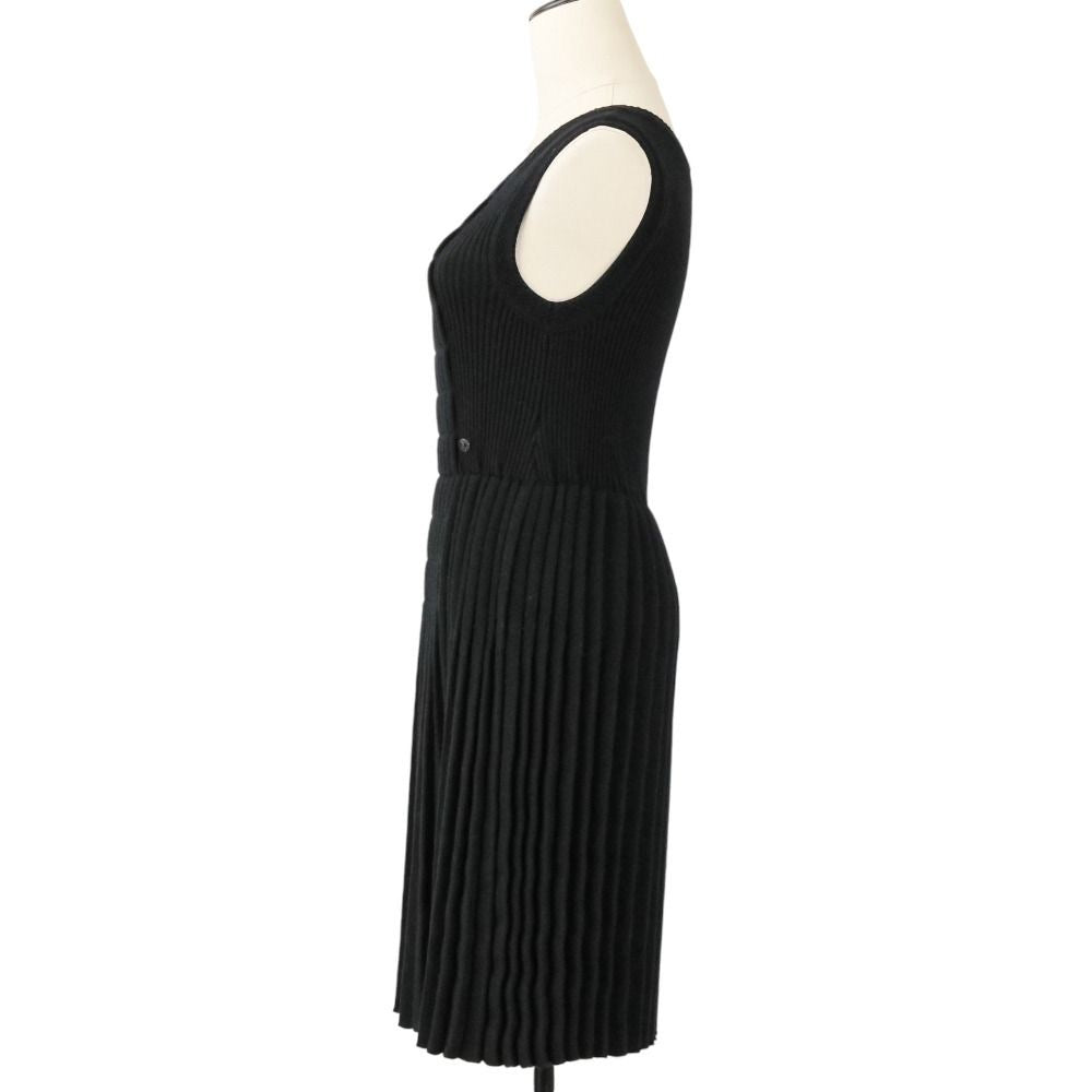 CHANEL 07A Pleated Wool Knit Dress P31446 Size 38 Black