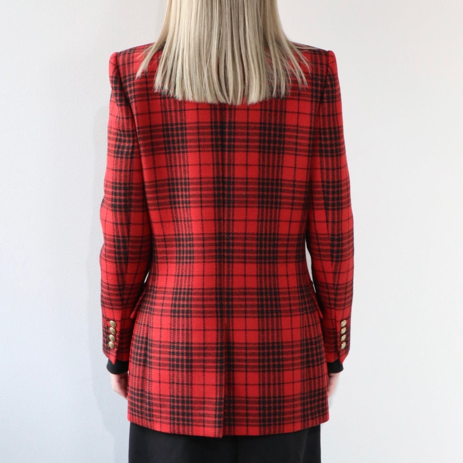 SAINT LAURENT PARIS Wool Velvet Check Double-Breasted Tailored Jacket