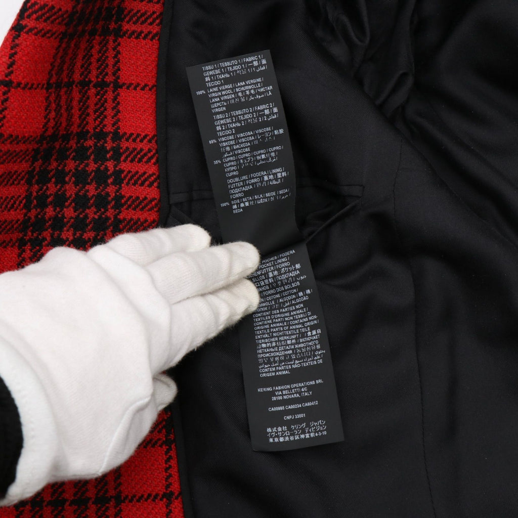 SAINT LAURENT PARIS Wool Velvet Check Double-Breasted Tailored Jacket