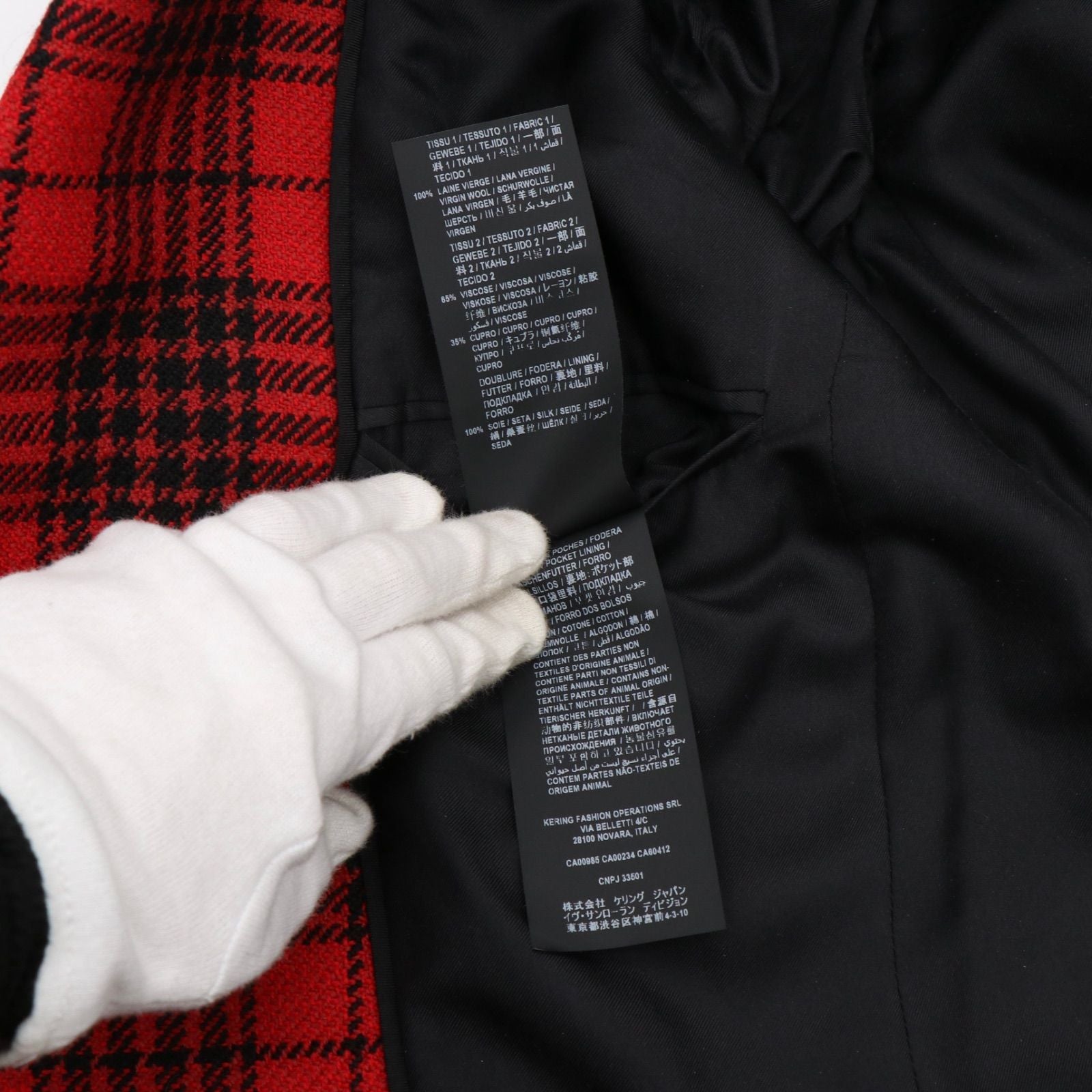 SAINT LAURENT PARIS Wool Velvet Check Double-Breasted Tailored Jacket