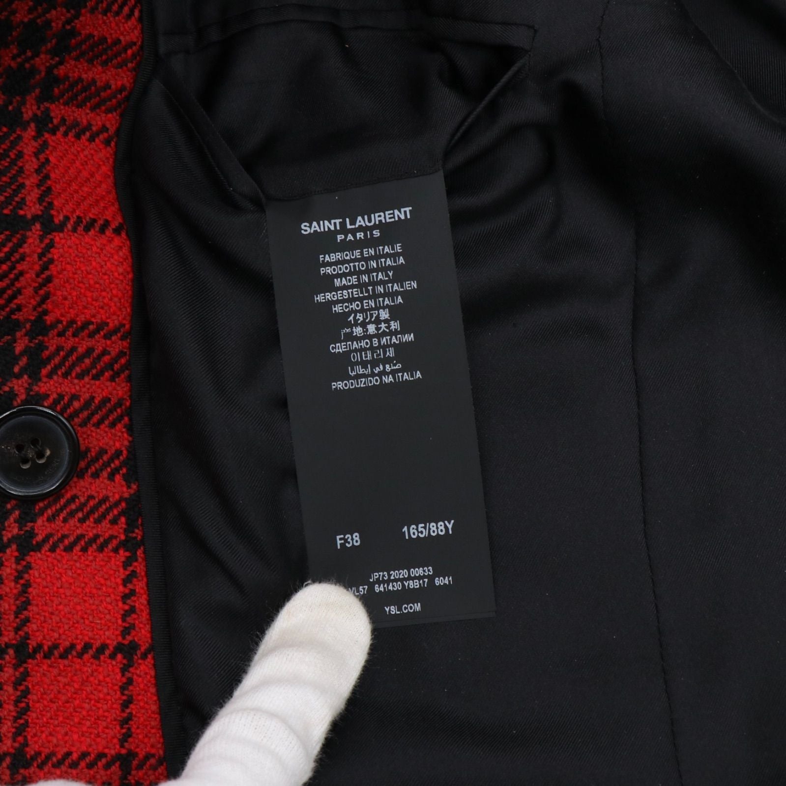 SAINT LAURENT PARIS Wool Velvet Check Double-Breasted Tailored Jacket