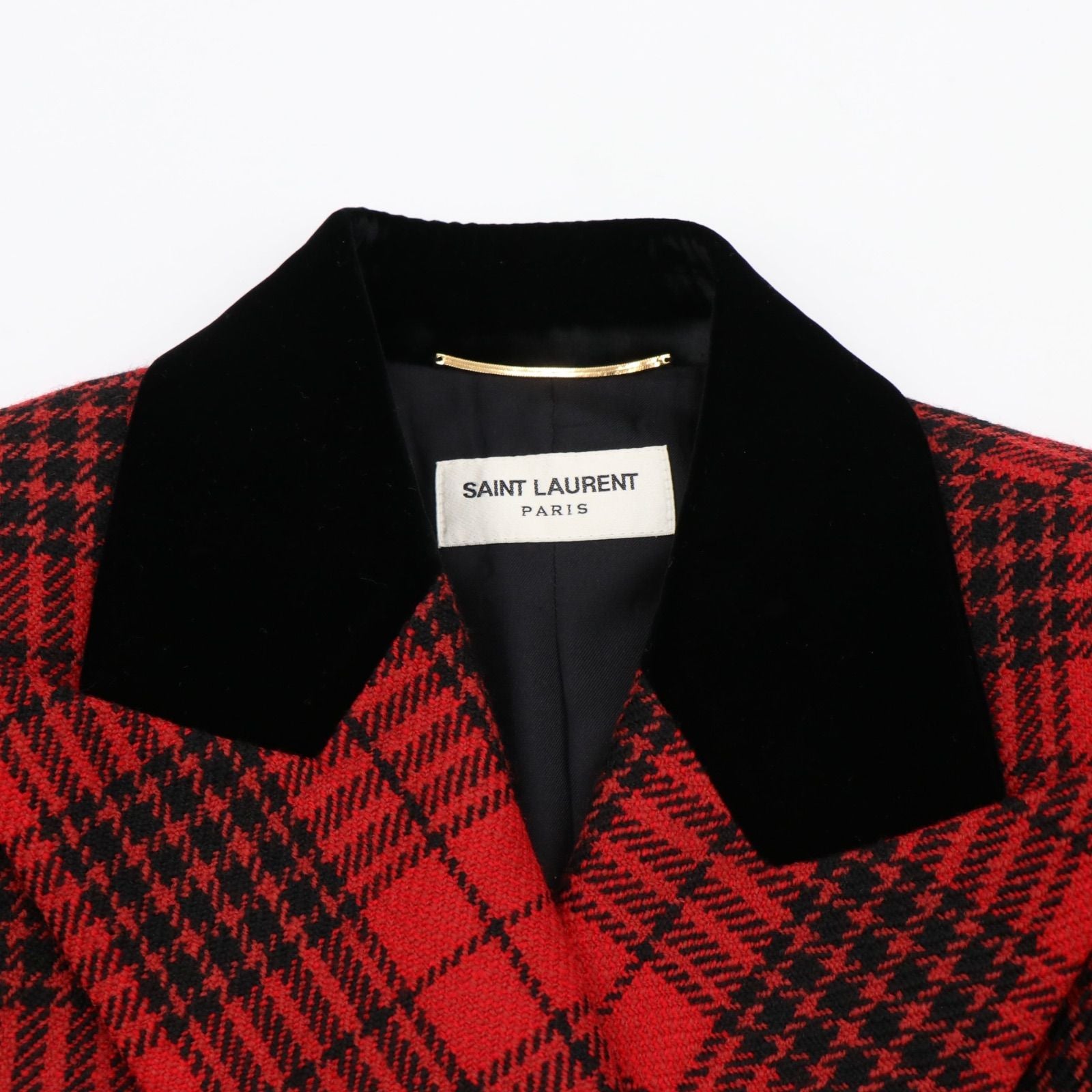 SAINT LAURENT PARIS Wool Velvet Check Double-Breasted Tailored Jacket