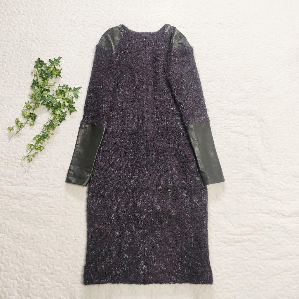 CHANEL Leather × Alpaca Tweed Below-Knee Dress