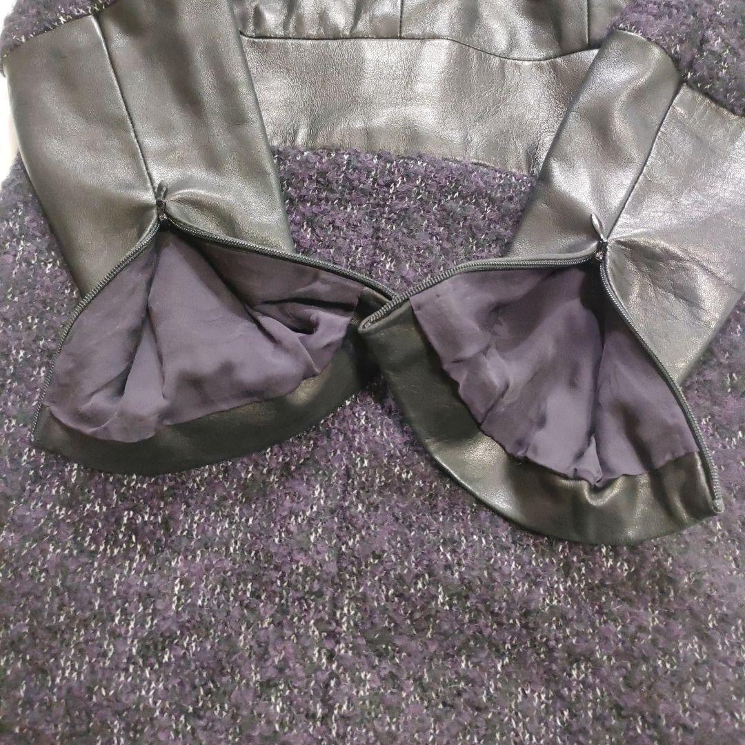 CHANEL Leather × Alpaca Tweed Below-Knee Dress