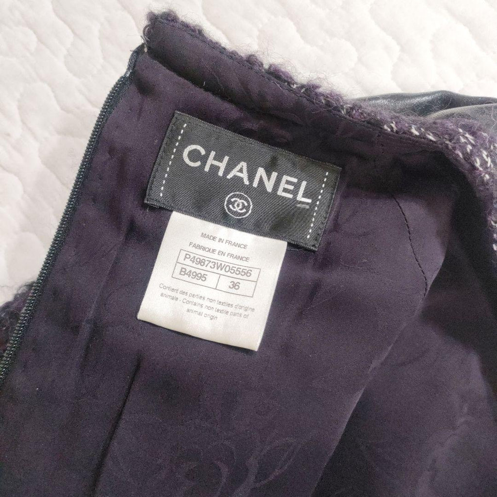 CHANEL Leather × Alpaca Tweed Below-Knee Dress