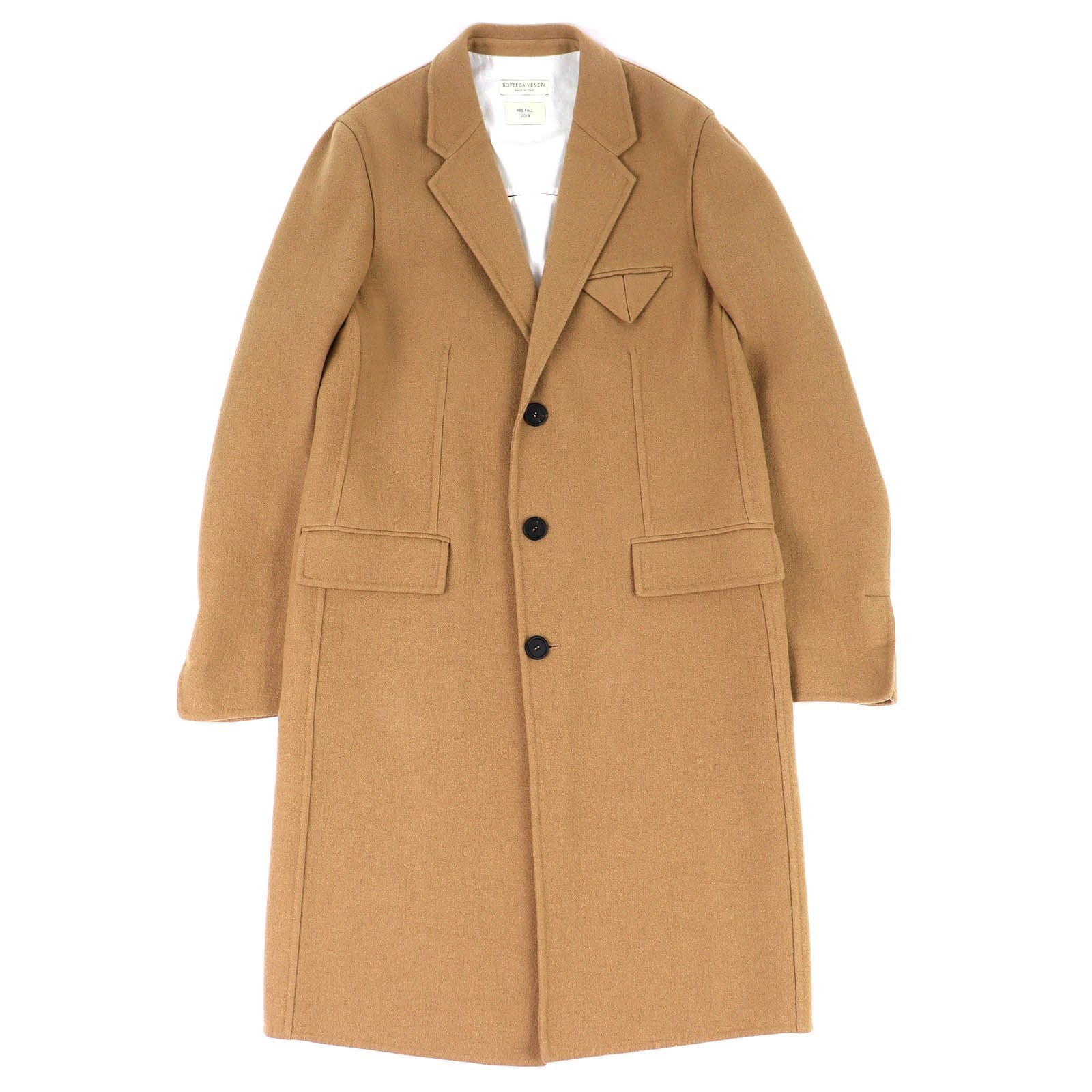 BOTTEGA VENETA 2019 Pre-Fall Cashmere Turn-Up Cuff Single Coat Beige — Size 48