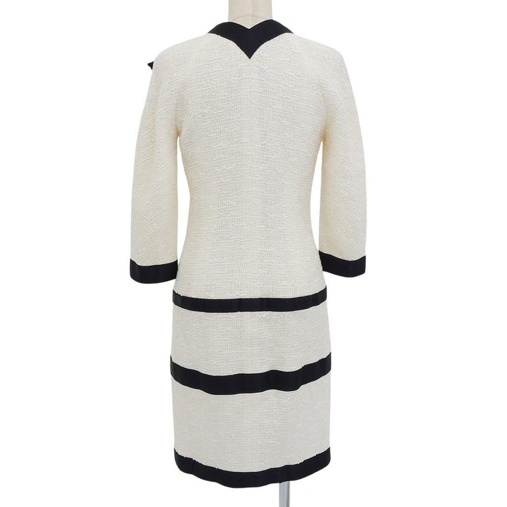 CHANEL Cruise Collection Bicolor Tweed Dress Ribbon CC Button Size 36