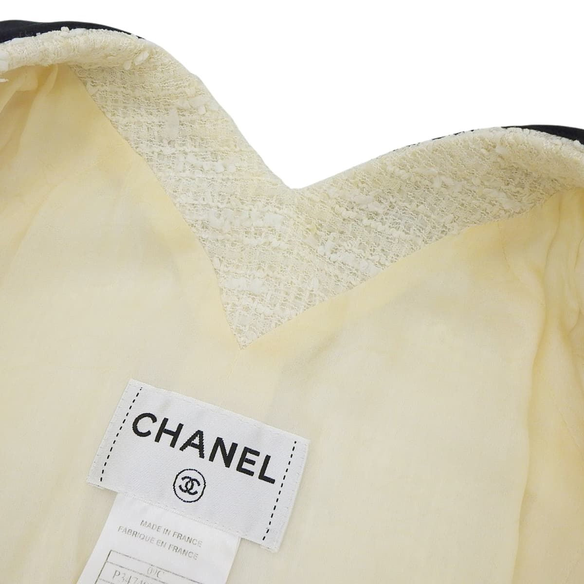 CHANEL Cruise Collection Bicolor Tweed Dress Ribbon CC Button Size 36