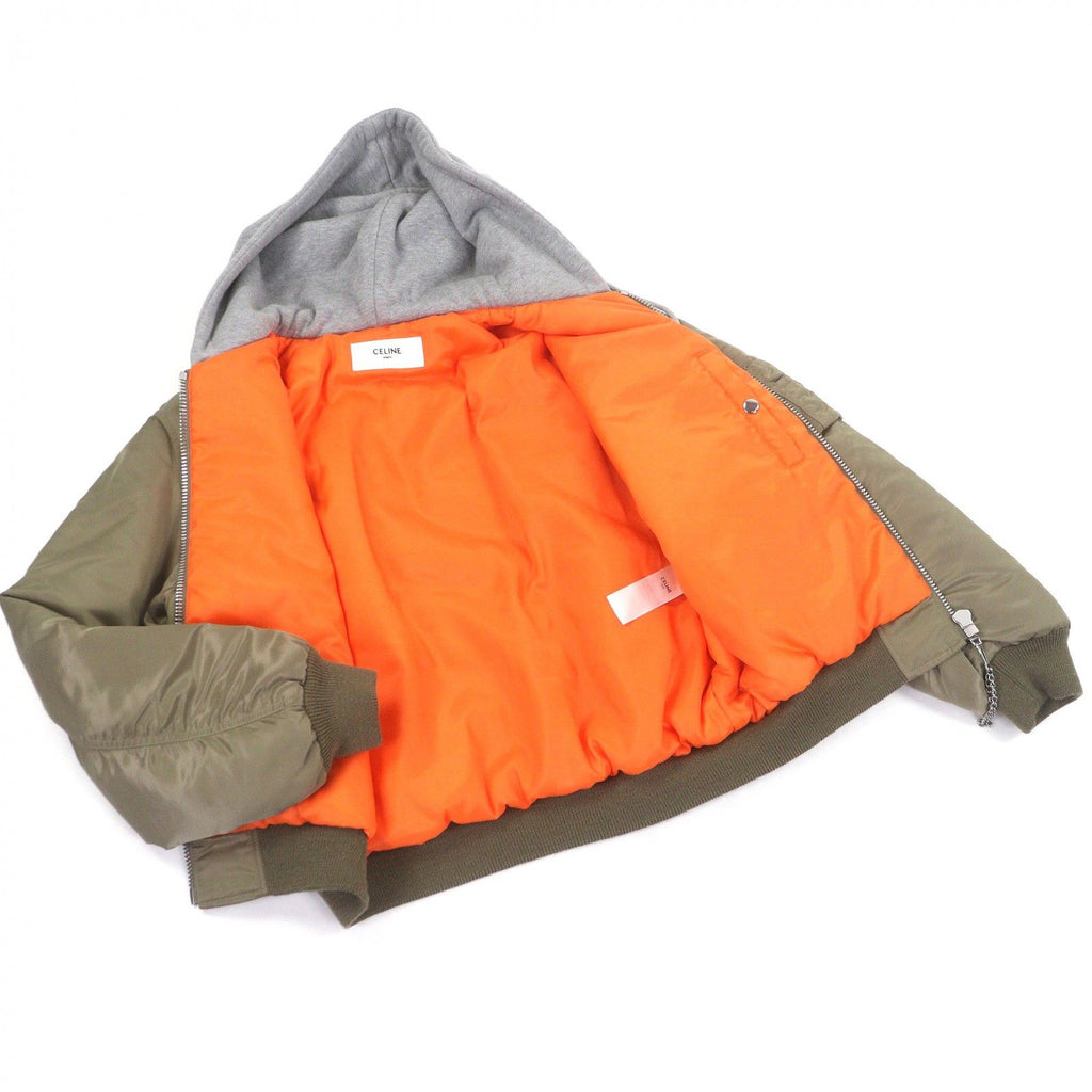 CELINE Nylon Twill Hooded Loose Bomber Jacket MA-1 Khaki Orange — Size 48