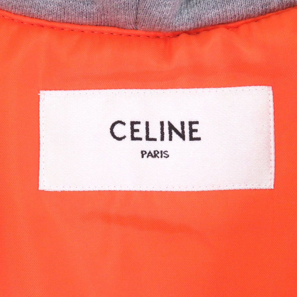 CELINE Nylon Twill Hooded Loose Bomber Jacket MA-1 Khaki Orange — Size 48