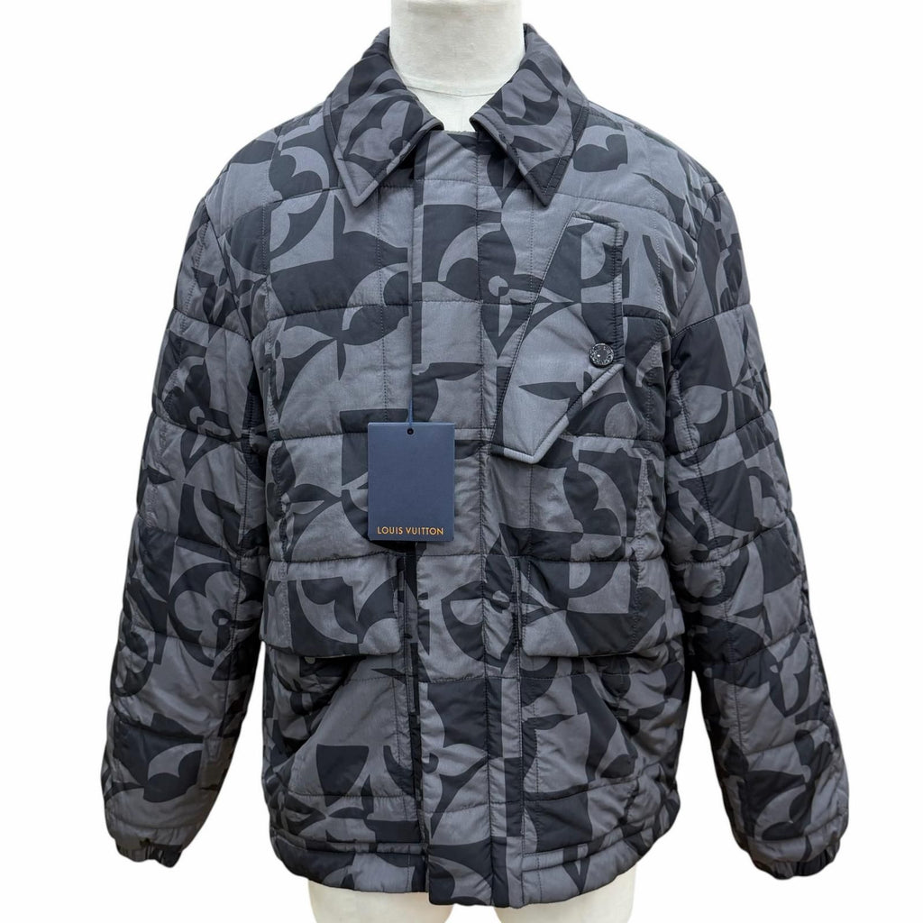 LOUIS VUITTON Monogram Flower Quilted Double Zip Jacket Grey Black — Size 50