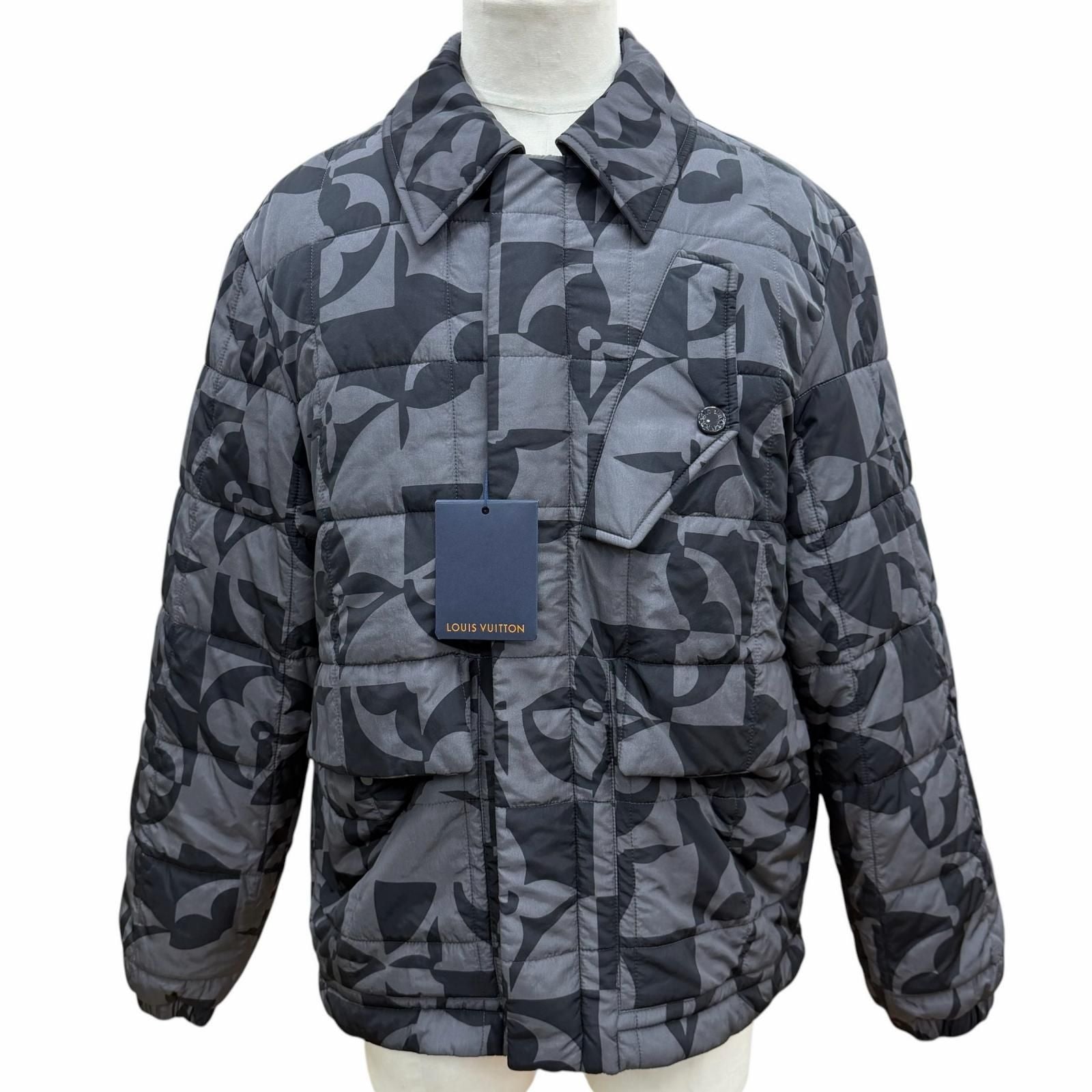 LOUIS VUITTON Monogram Flower Quilted Double Zip Jacket Grey Black — Size 50