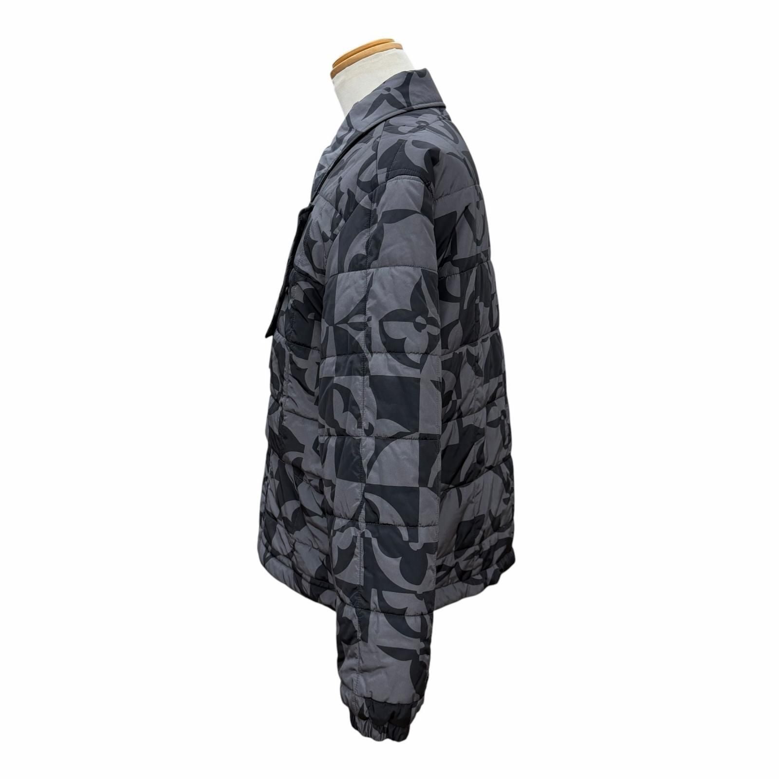 LOUIS VUITTON Monogram Flower Quilted Double Zip Jacket Grey Black — Size 50