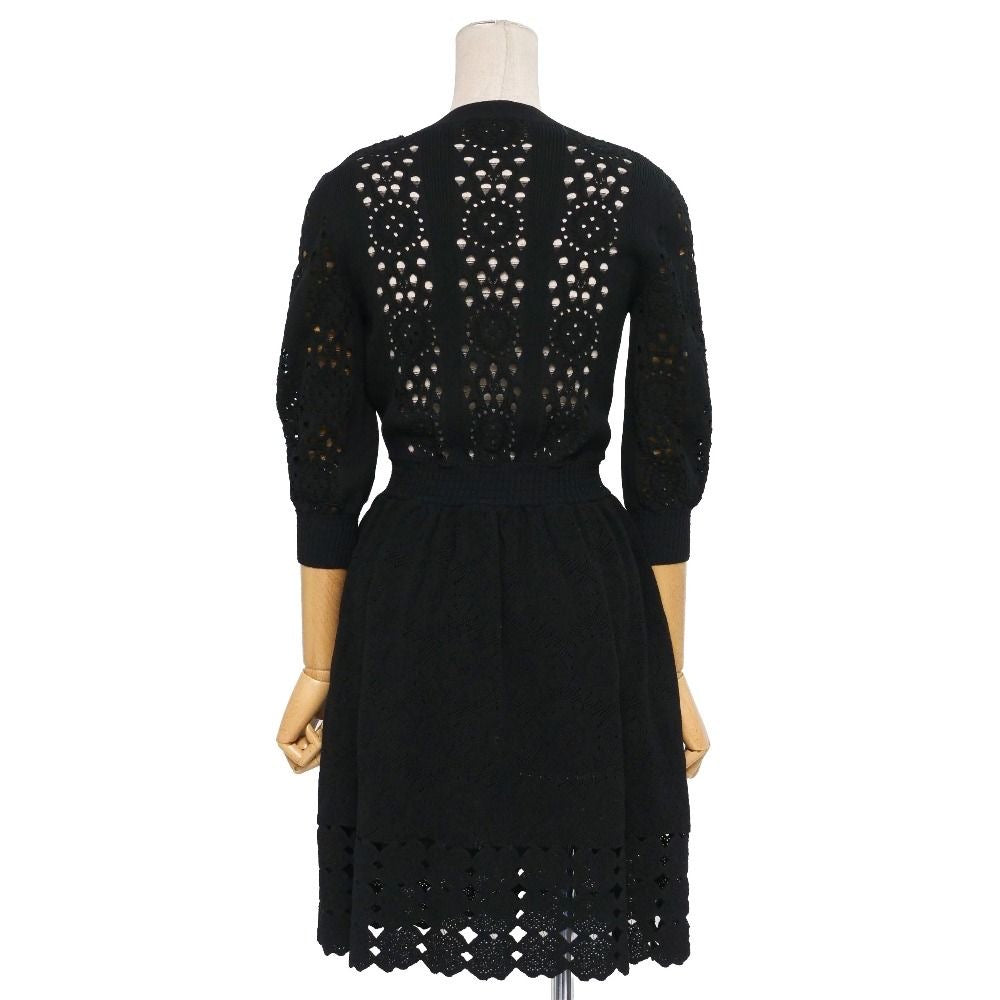 CHANEL P63 CC Button Rhinestone Flare Knit Dress Size 34