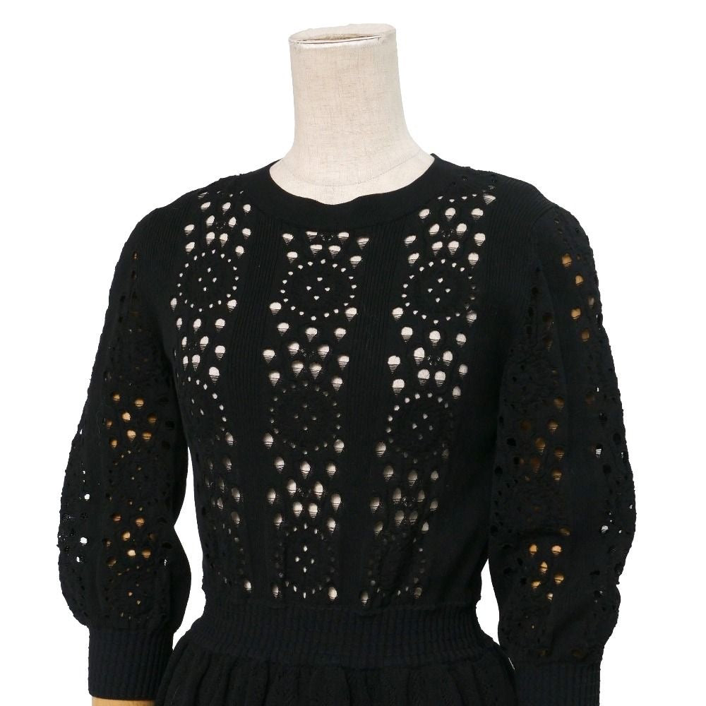 CHANEL P63 CC Button Rhinestone Flare Knit Dress Size 34